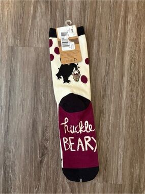 Lazy One Huckle Beary Crew Socks - Cream & Burgundy
